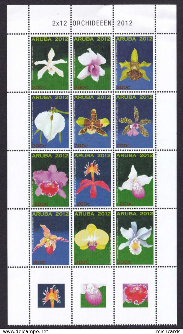 323 ARUBA 2012 - Y&T 671/82 + Vignette - Orchidee Fleur  - Neuf ** (MNH) Sans Charniere - Curazao, Antillas Holandesas, Aruba