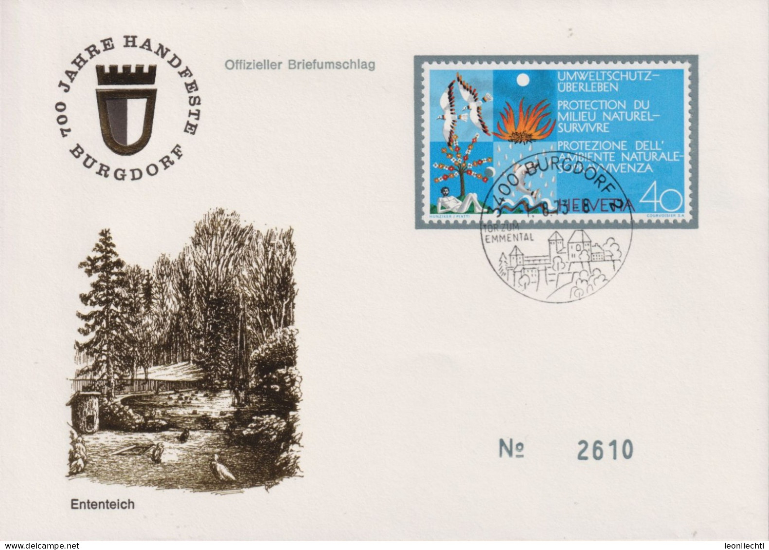 1972 Schweiz Brief, Zum:CH 519 Mi:CH: 978, Umweltschutz, 700 Jahre Handfeste Burgdorf, Ententeich, N°. 2610 - Briefe U. Dokumente