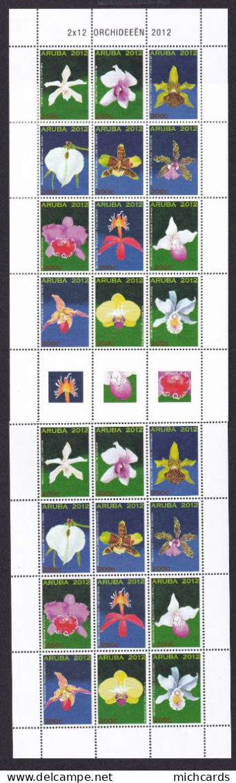 323 ARUBA 2012 - Y&T 671/82 X 2 En Feuille + Vignette - Orchidee Fleur  - Neuf ** (MNH) Sans Charniere - Curaçao, Antille Olandesi, Aruba