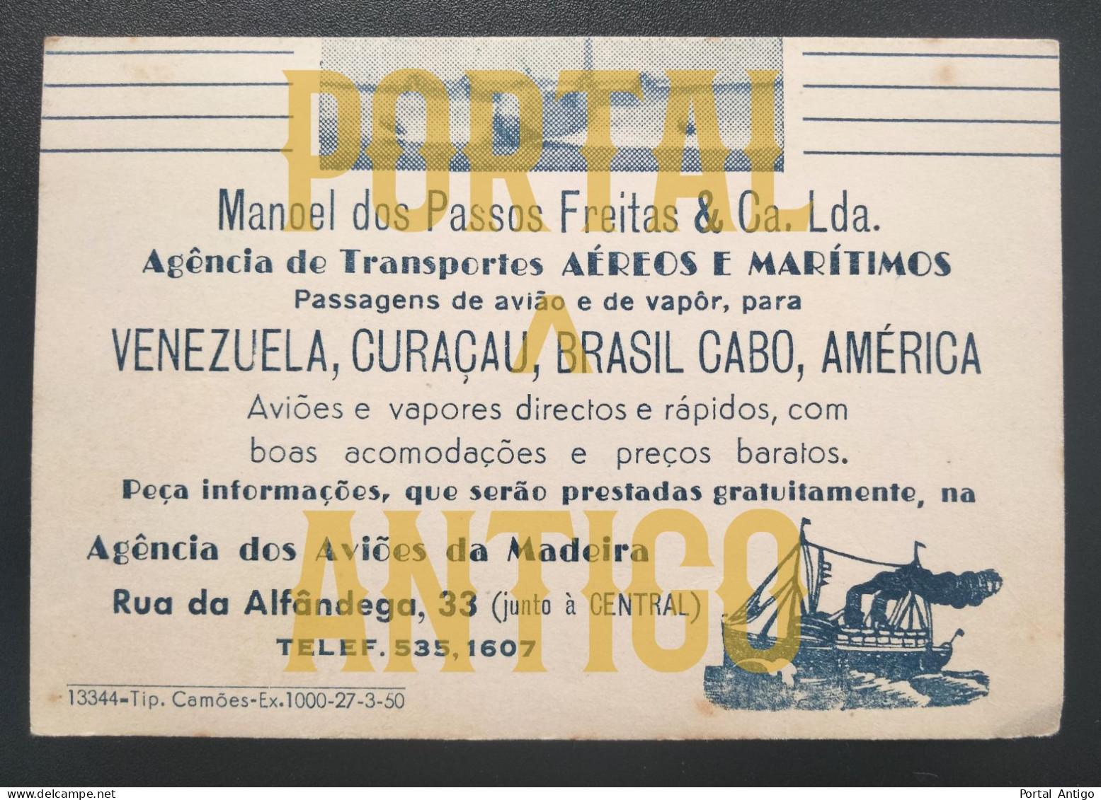 CARTÃO DE VISITA * MANOEL FREITAS & CA LDA * Agência Transportes Aéreos E Marítimos * FUNCHAL* MADEIRA * PORTUGAL 50 OLD - Madeira