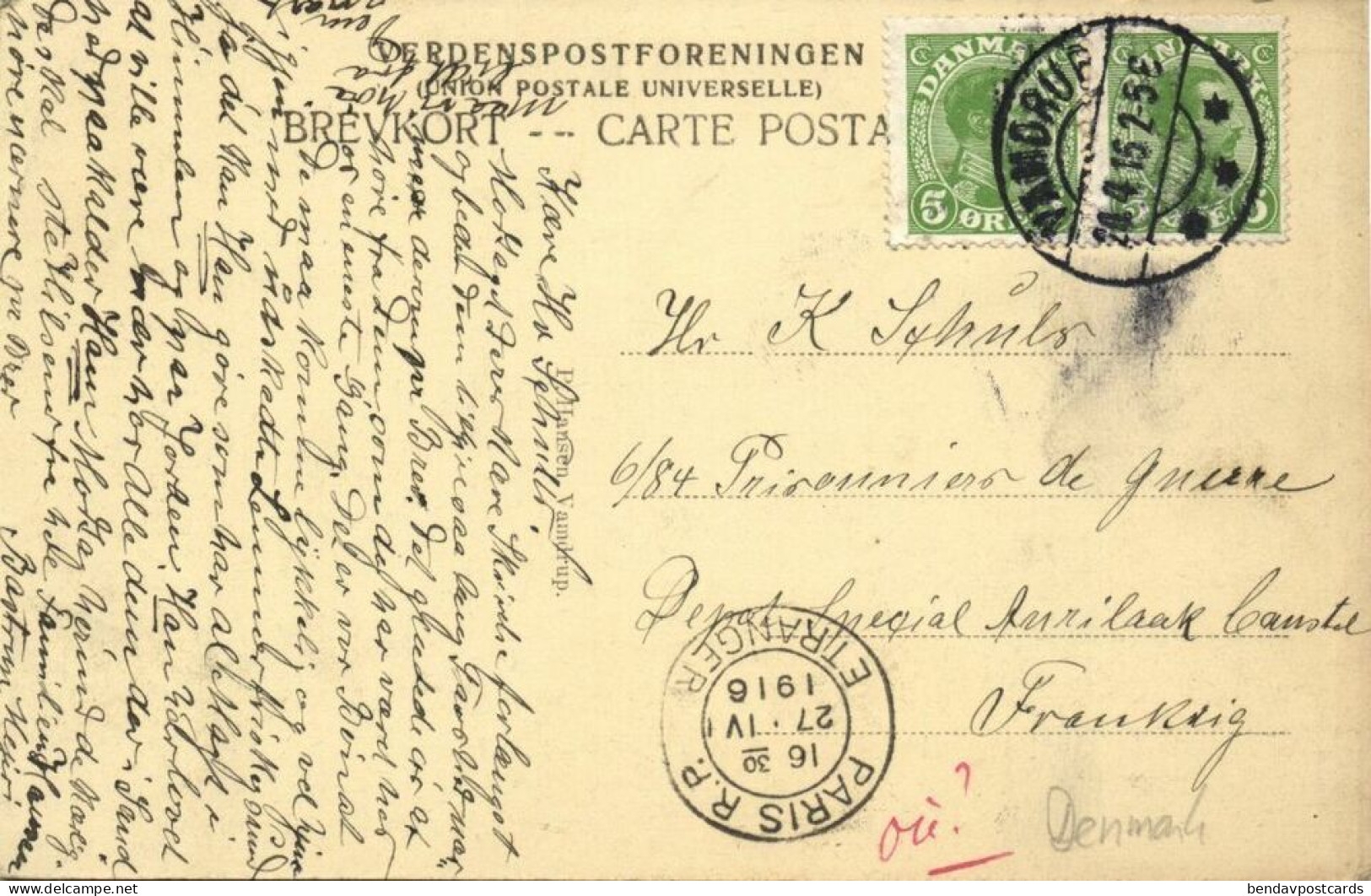Denmark, VAMDRUP, Østergade (1916) Postcard - Danemark