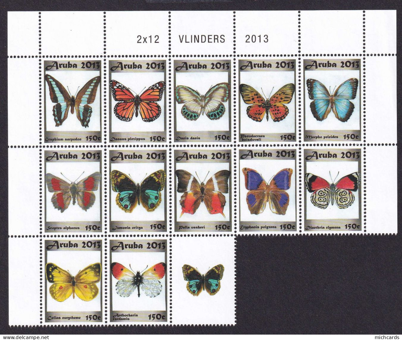 323 ARUBA 2013 - Y&T 683/94 + Vignette - Papillon - Neuf ** (MNH) Sans Charniere - Curacao, Netherlands Antilles, Aruba