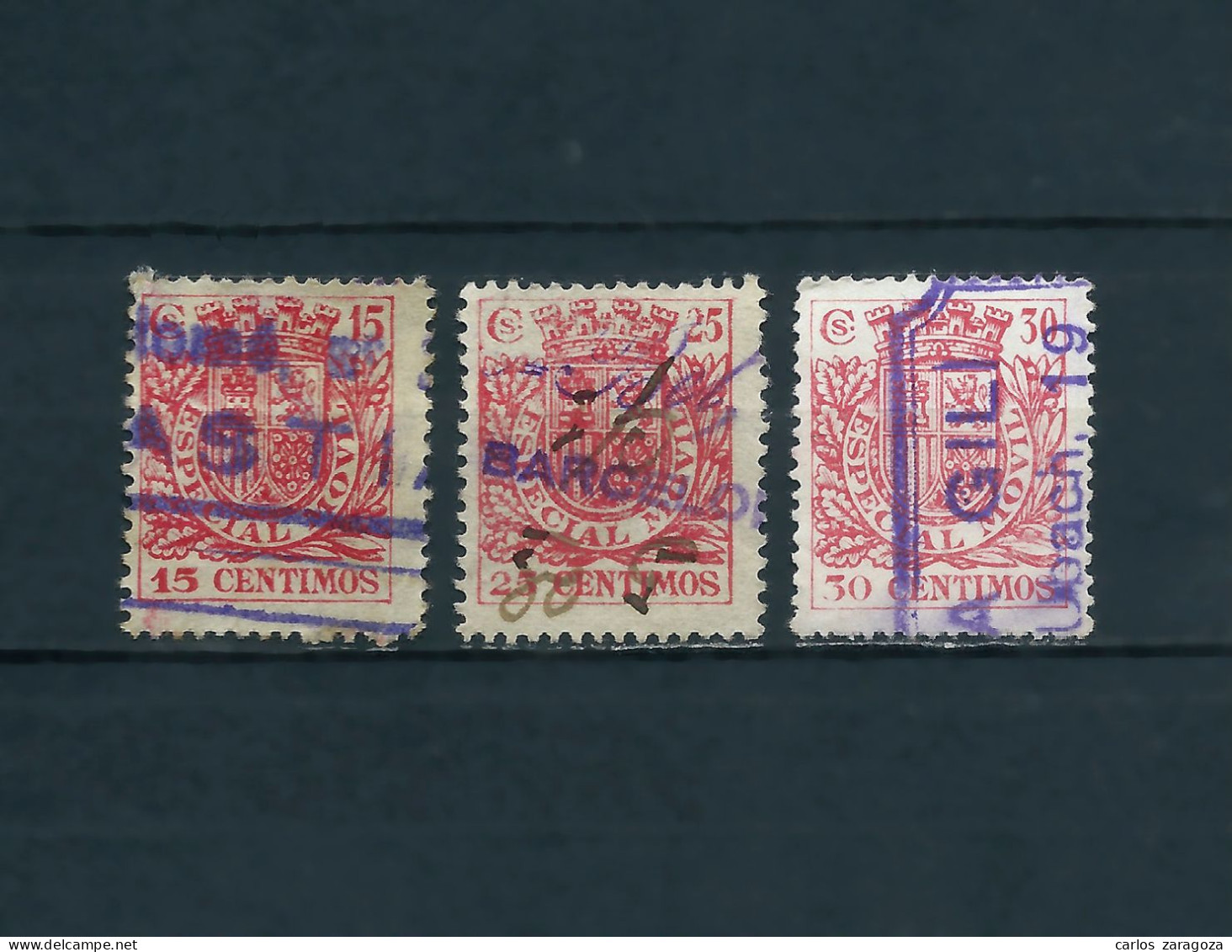 ESPAÑA 1934 — REPUBLICA ESPAÑOLA — LOTE DE SELLOS FISCALES — ESPECIAL MOVIL, 4 TIMBRES - Fiscale Zegels