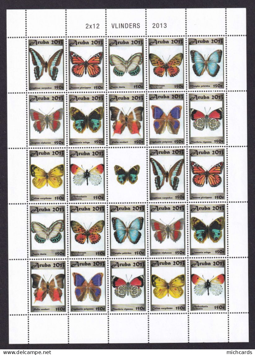 323 ARUBA 2013 - Y&T 683/94 X 2 En Feuille + Vignette - Papillon - Neuf ** (MNH) Sans Charniere - Curaçao, Antille Olandesi, Aruba