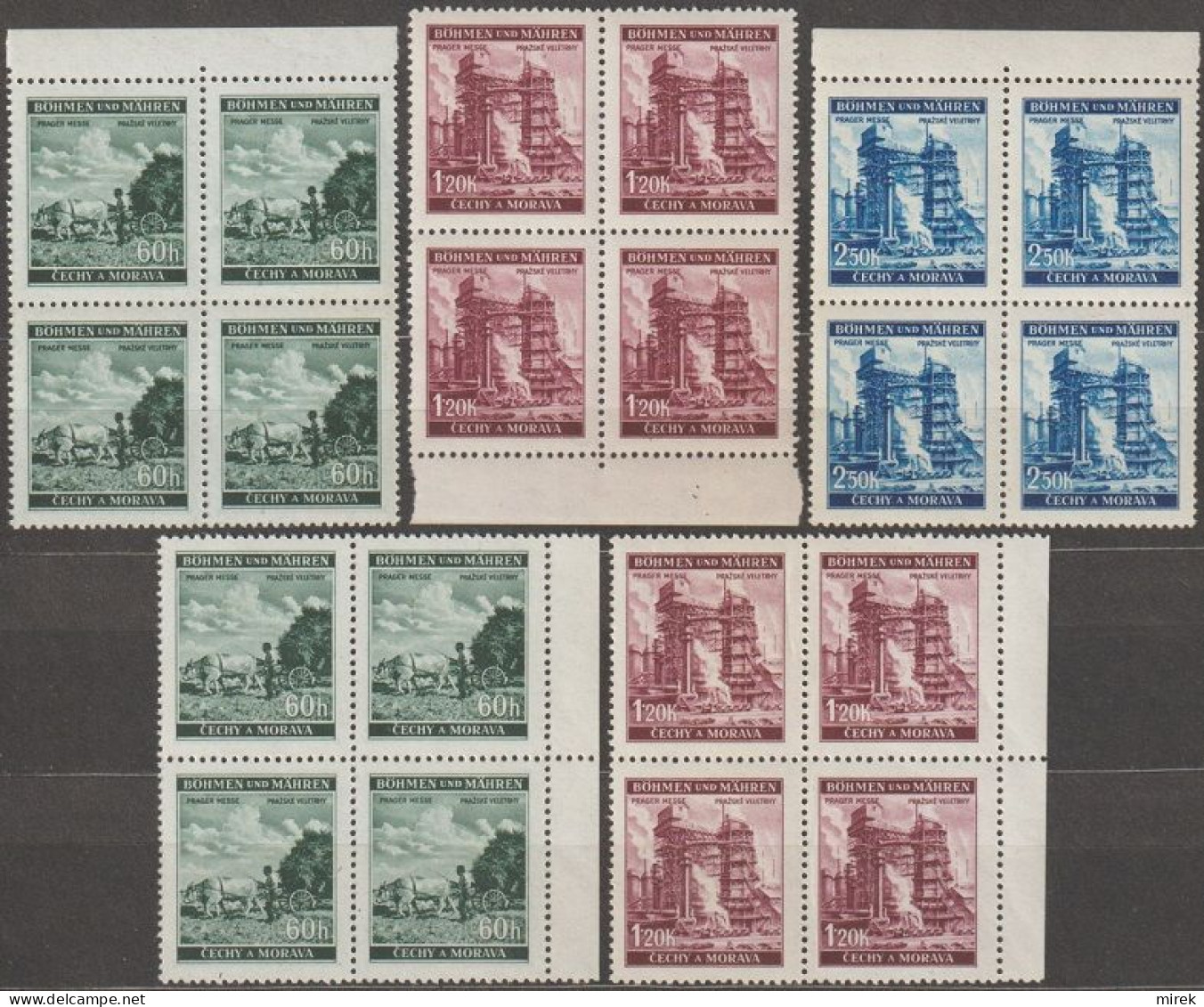 08/ Pof. 65-67, Border 4-blocks - Unused Stamps