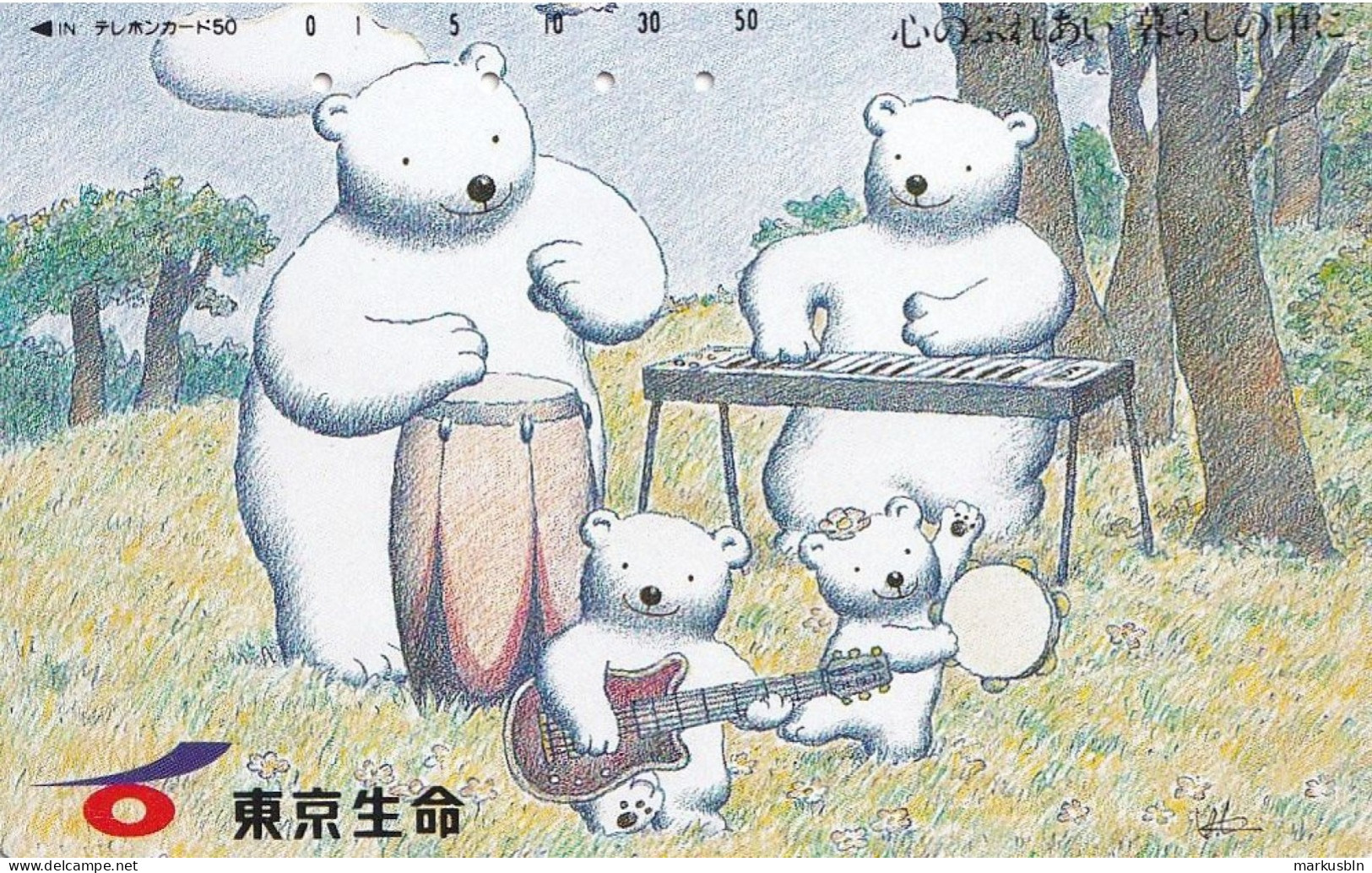 Japan Tamura 50u Old Private 110 - 201004 Drawing Polar Bears Family - Giappone