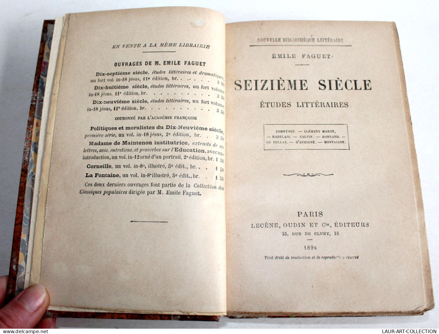 EMILE FAGUET SEIZIEME SIECLE ETUDES LITTERAIRES, RABELAIS MONTAIGNE.. 1895 OUDIN / ANCIEN LIVRE XIXe SIECLE (2204.45) - 1801-1900