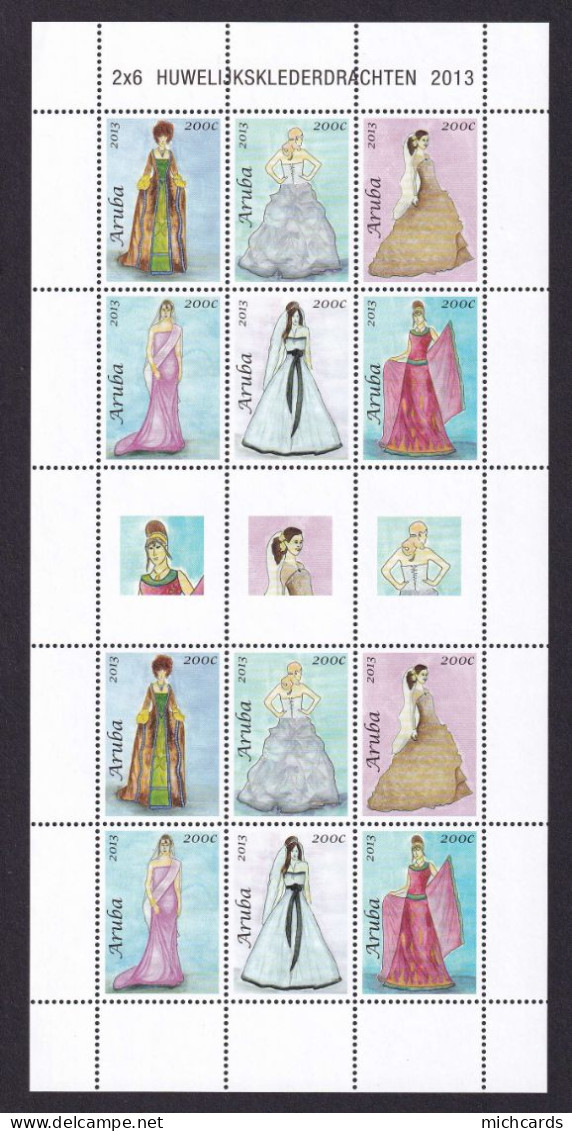 323 ARUBA 2013 - Y&T 695/700 X 2 En Feuille - Robe De Mariee + 3 Vignettes - Neuf ** (MNH) Sans Charniere - Curaçao, Nederlandse Antillen, Aruba