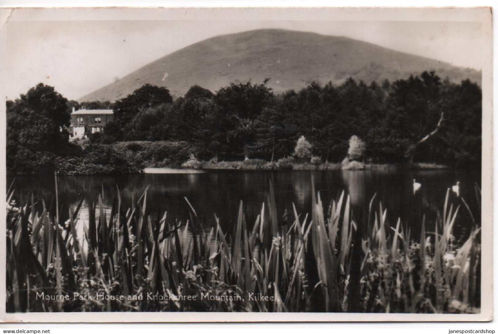 REAL PHOTOGRAPHIC POSTCARD - MOURNE PARK HOUSE AND KNOCKCHREE MOUNTAIN - KILKEEL - COUNTY DOWN WITH GOOD KILEEL POSTMARK - Down