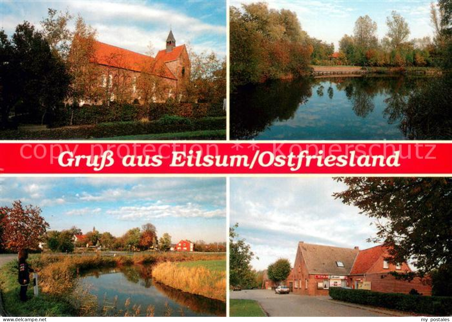 73666744 Eilsum Kirche Schwanenteich Bach Ortspartie Eilsum - Krummhoern