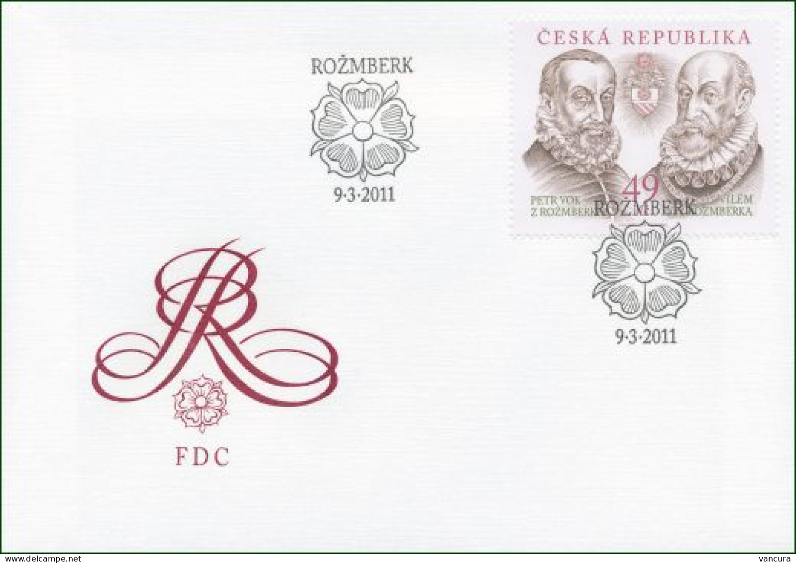 FDC 676 Czech Republic Year Of The Rozmberks Rosenbergs 2011 Rose Coats Of Arms - Rosas