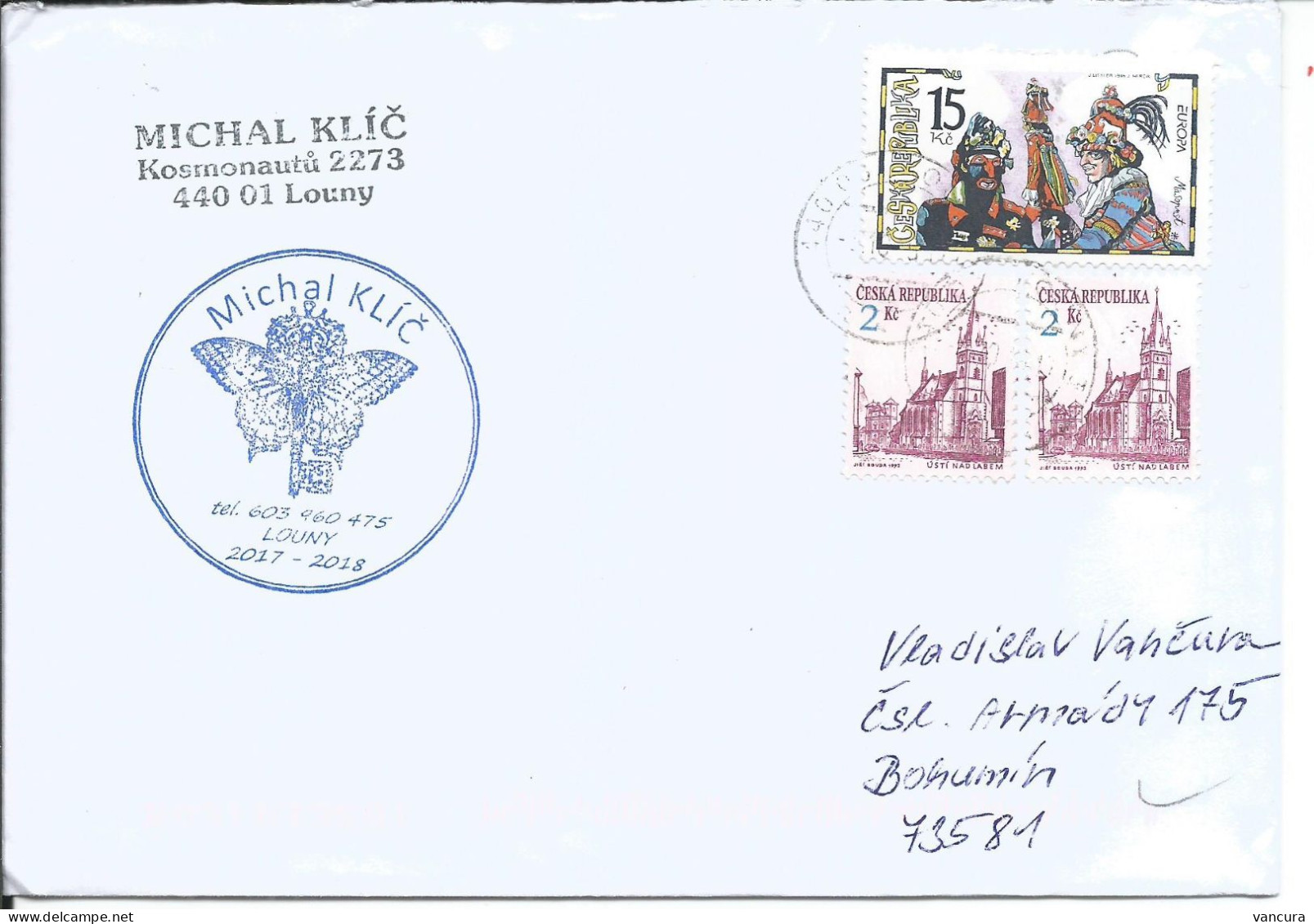Envelope Czech Republic Circulated In 2019 With No. 184 EUROPA And Butterfly Cachet - Papillons
