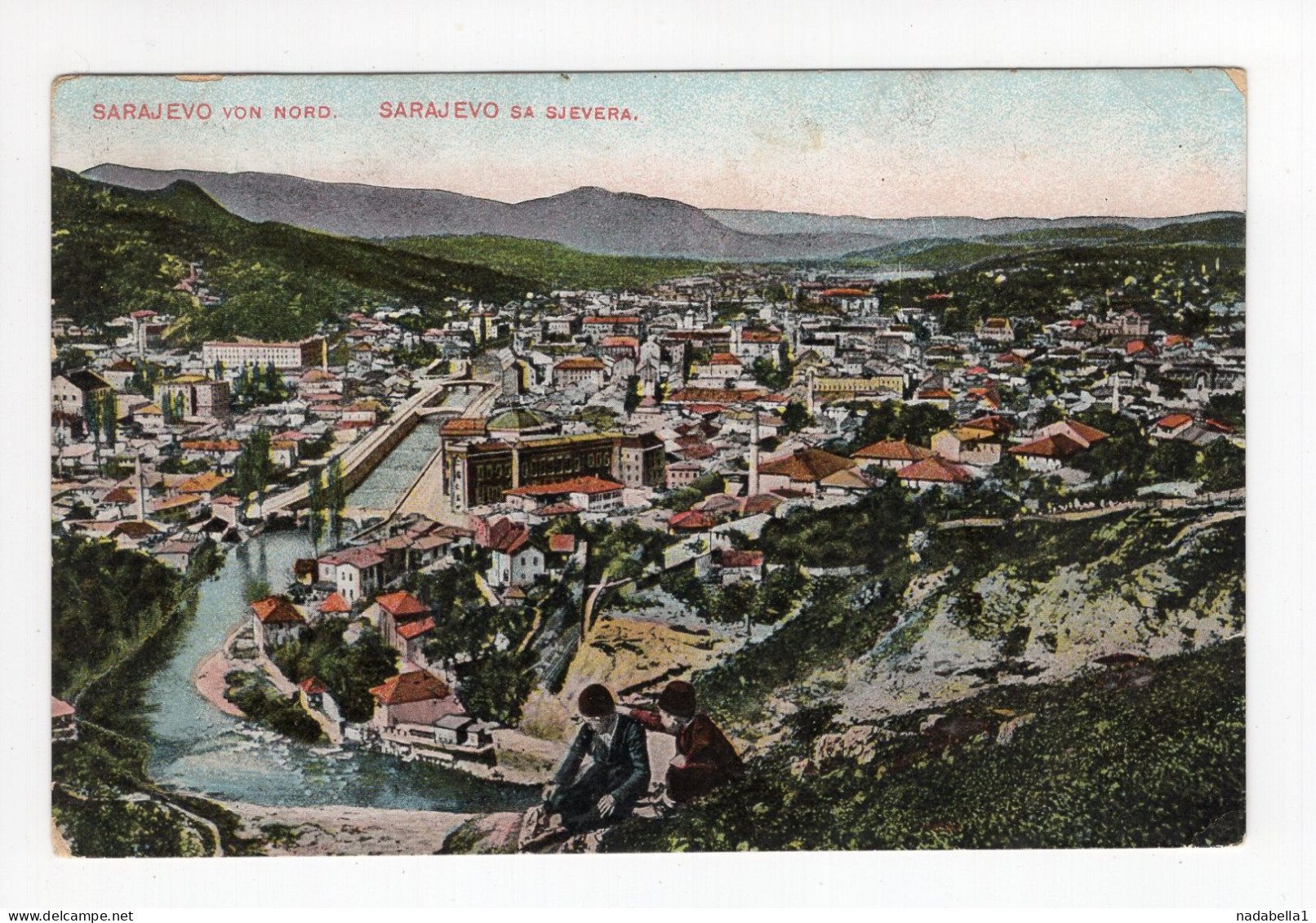 1912?  BOSNIA,SARAJEVO FROM THE NORTH,RIVER MILJACKA,POSTCARD,USED - Bosnia And Herzegovina