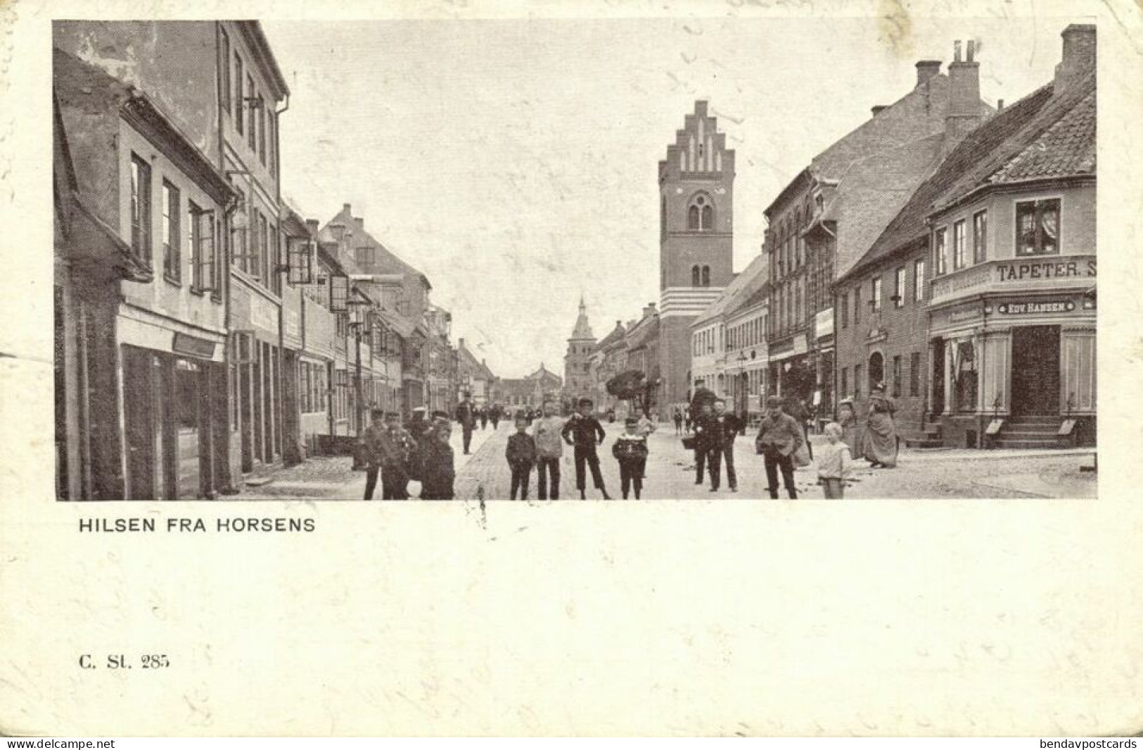 Denmark, HORSENS, Street Scene With People, Church (1899) Postcard - Danemark