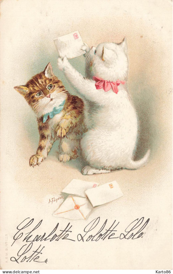 Chats Humanisés * CPA Illustrateur A. F. LYDON Lydon 1903 * Chat Cat Cats Katze * Les Lettres ( Courrier ) - Chats