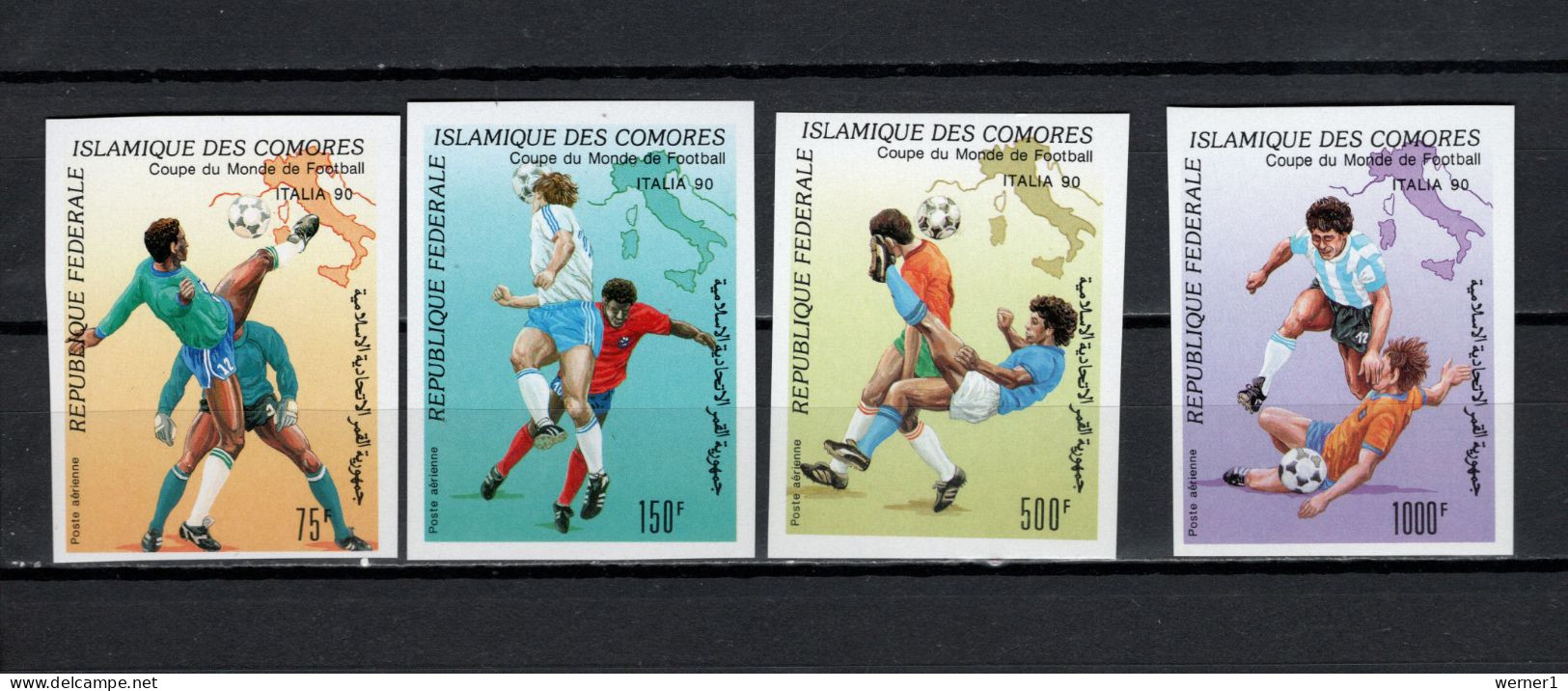 Comoro Islands - Comores 1990 Football Soccer World Cup Set Of 4 Imperf. MNH -scarce- - 1990 – Italië