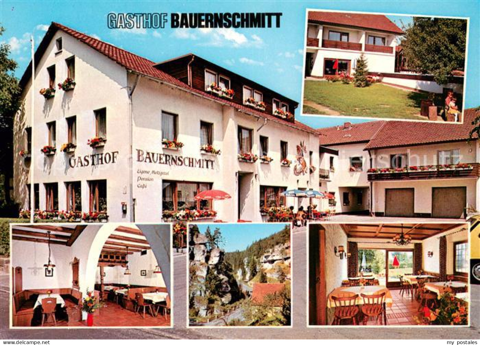 73664729 Pottenstein Oberfranken Gasthof Cafe Bauernschmitt Gastraeume Panorama  - Pottenstein