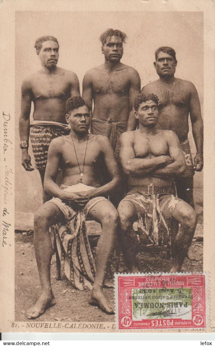 NELLE CALEDONIE DUMBEA INDIGENES DU MARE OBLIETERE TIMBRE PREMIERE LIAISON PARIS NOUMEA 1932 - Nueva Caledonia