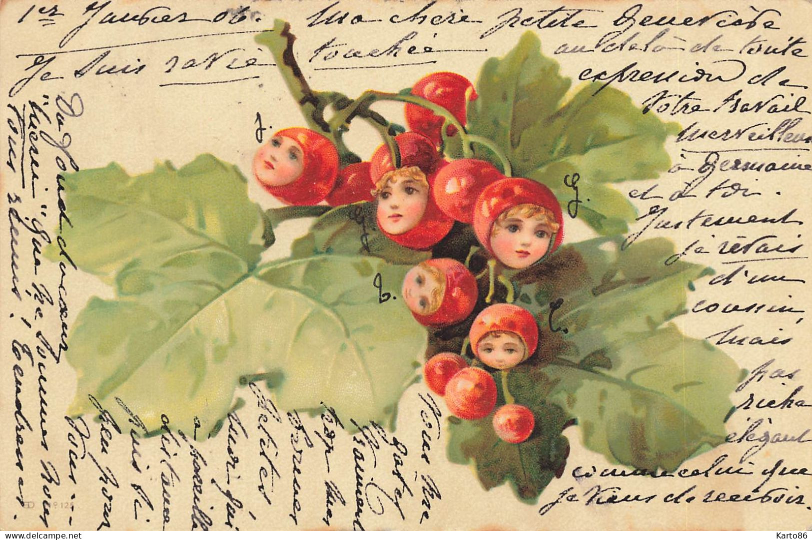 Fruits * Cerises Ou Groseilles Humanisées ( Tête D'enfants ) * CPA Illustrateur 1906 * Cerise Cherry Surréalisme - Sonstige & Ohne Zuordnung