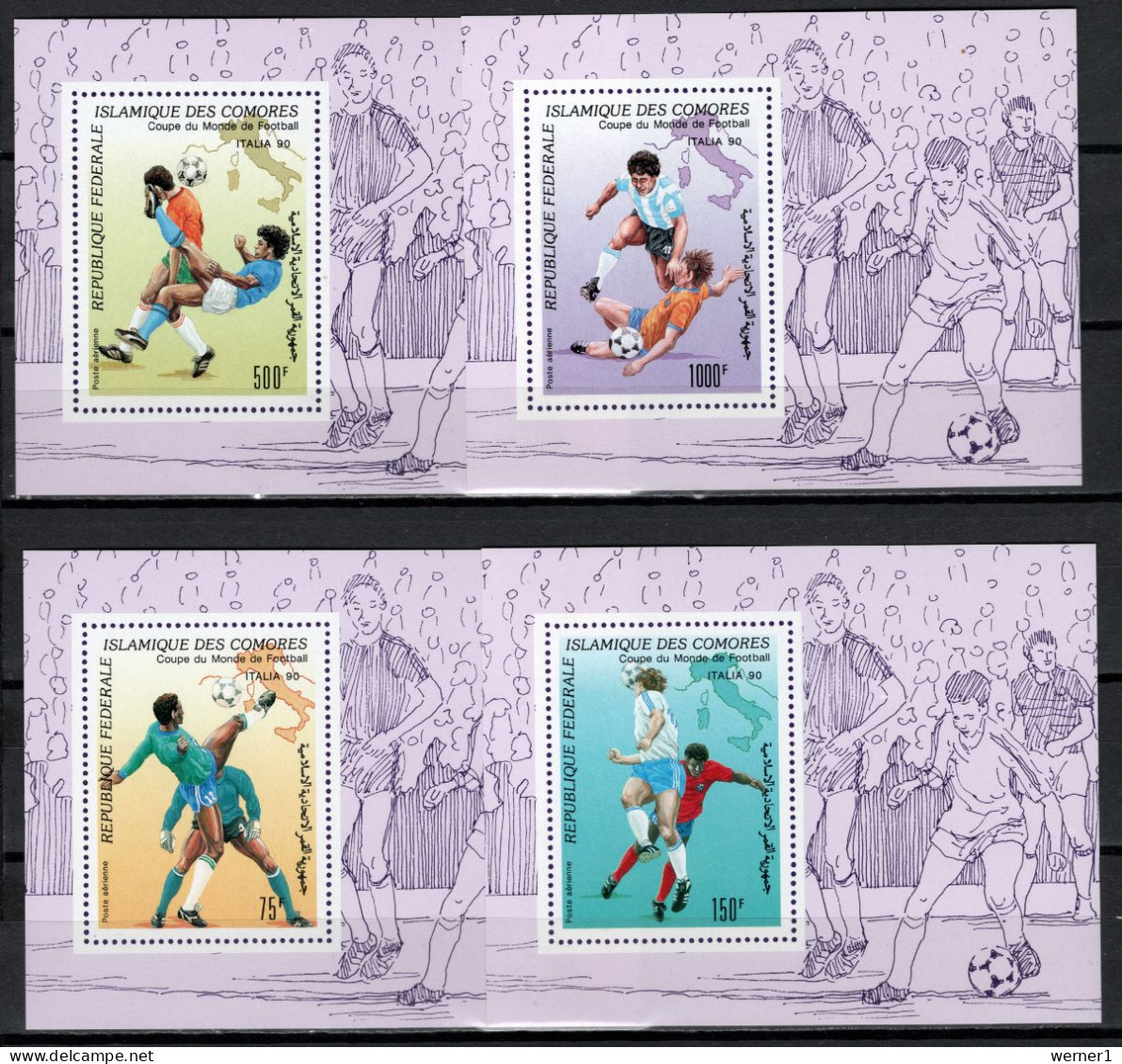 Comoro Islands - Comores 1990 Football Soccer World Cup Set Of 4 S/s Imperf. MNH -scarce- - 1990 – Italy