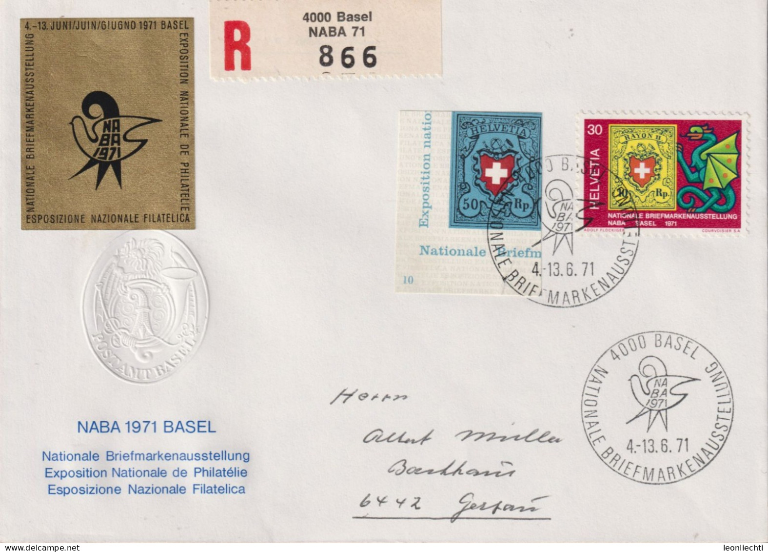 1966 Schweiz R-Brief, NABA 71 BASEL, Nationale Briefmarkenausstellung, Mischfrankatur - Storia Postale