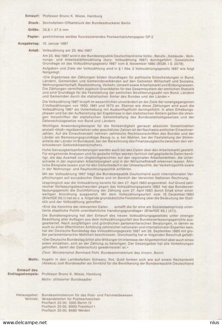 Germany Deutschland 1987-4 Volkszahlung, Census, Canceled In Bonn - 1981-1990