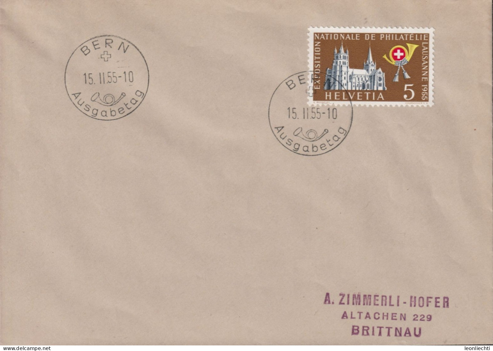 1955 Schweiz FDC, Zum:CH 321, Mi:CH 608, Briefmarkenausstellung Lausanne °d - Lettres & Documents