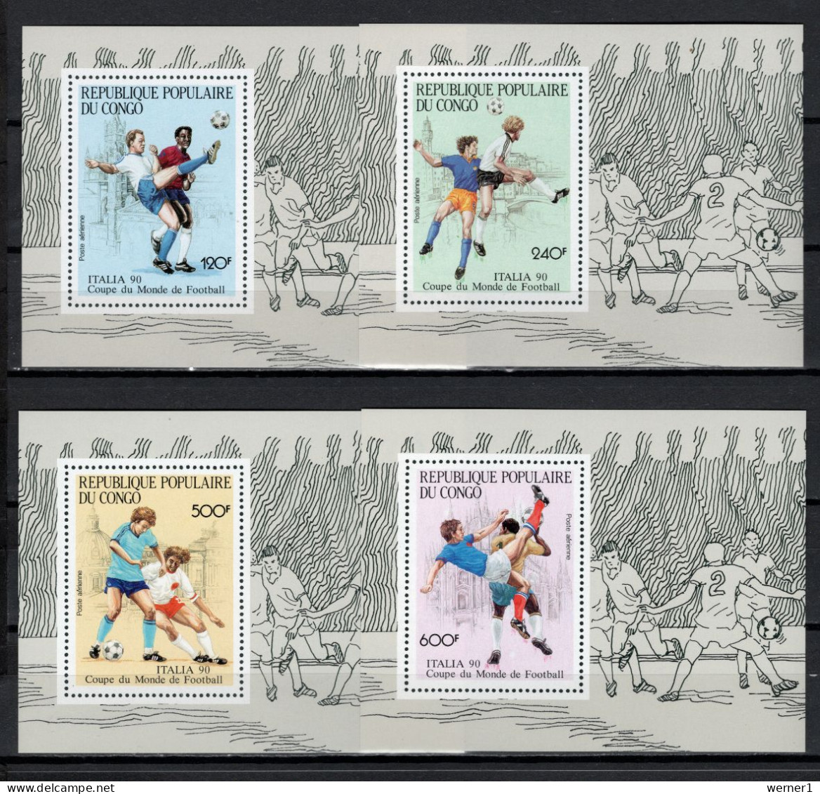 Congo 1990 Football Soccer World Cup Set Of 4 S/s Imperf. MNH - Scarce- - 1990 – Italy