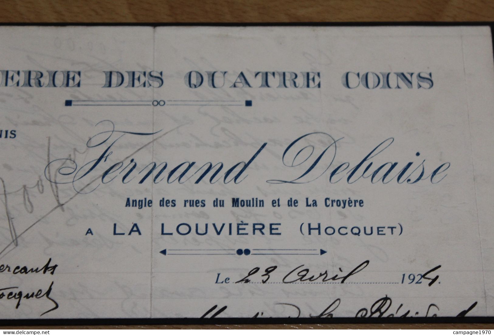 ANCIEN DOC - LA LOUVIERE - DROGUERIE FERNAND DEBAISE - 1924 - CONCERNE LA KERMESSE DU HOCQUET ET L'HARMONIE DE FONTAINE - 1900 – 1949