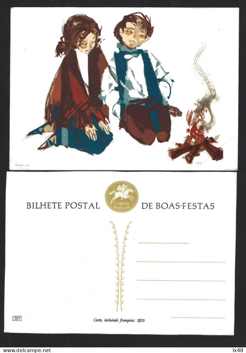 Inteiro Postal De Natal. Jovens Junto Da Fogueira.  Entire Christmas Postcard. Young People By Bonfire. Hele Kerstkaart. - Postwaardestukken