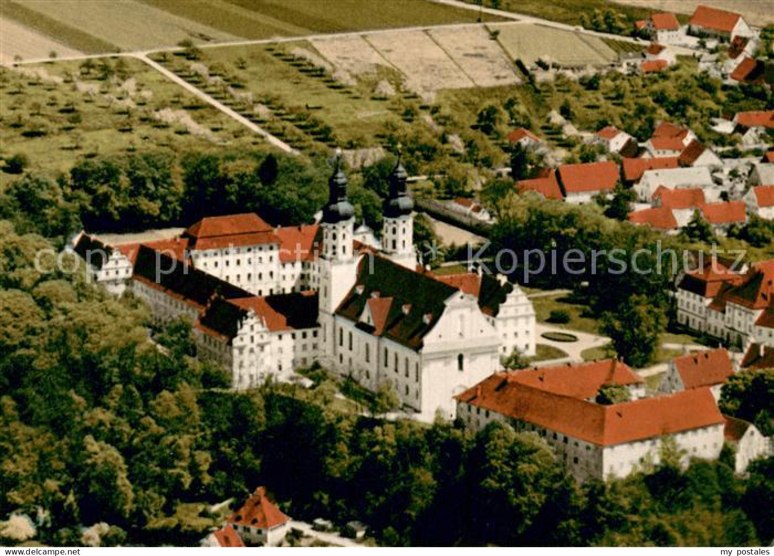 73663716 Obermarchtal Fliegeraufnahme Kaufhaus Maicher Kirche Obermarchtal - Other & Unclassified