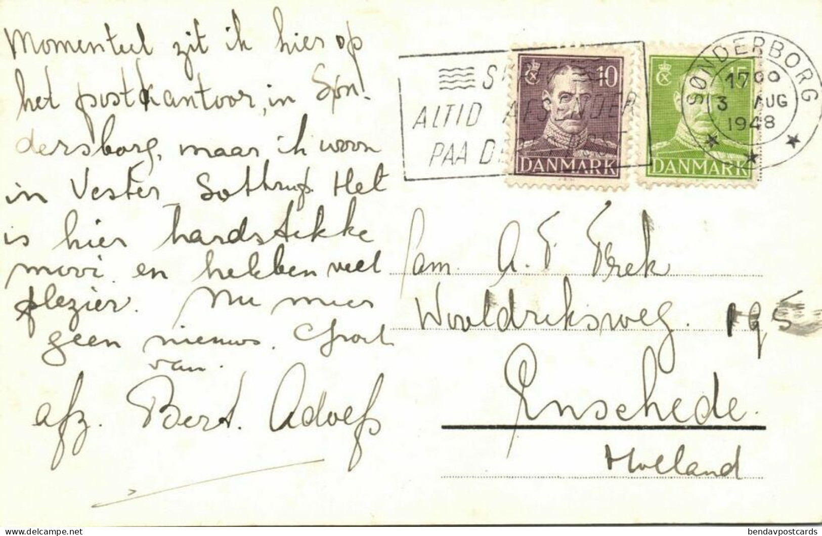 Denmark, SØNDERBORG, Perlegade, Folkebanken (1948) RPPC Postcard - Danemark