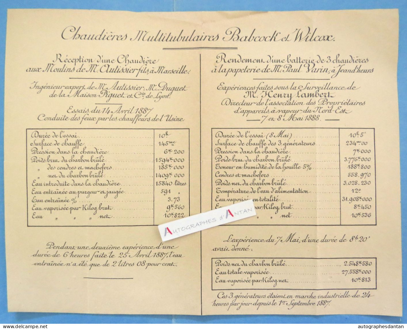 ● 1888 Chaudière Multitubulaire Babcock Et Wilcox - Réception Chaudière Aux Moulins De M. Autissier à Marseille - 1800 – 1899