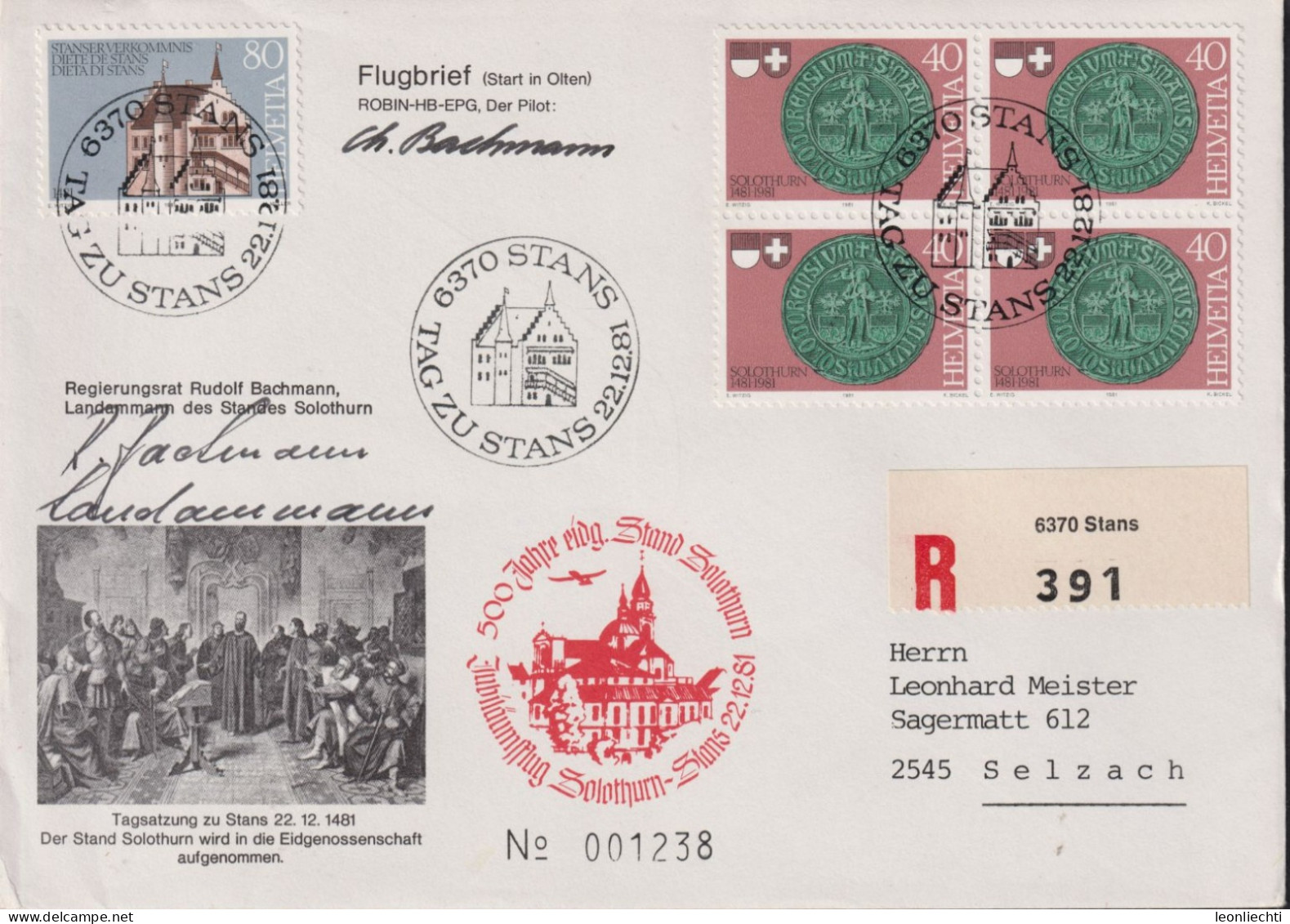 1981 Schweiz  R-Flugbrief, Zum:CH 661+662, Mi:CH 1204+1205, Tag Zu Stans - Covers & Documents