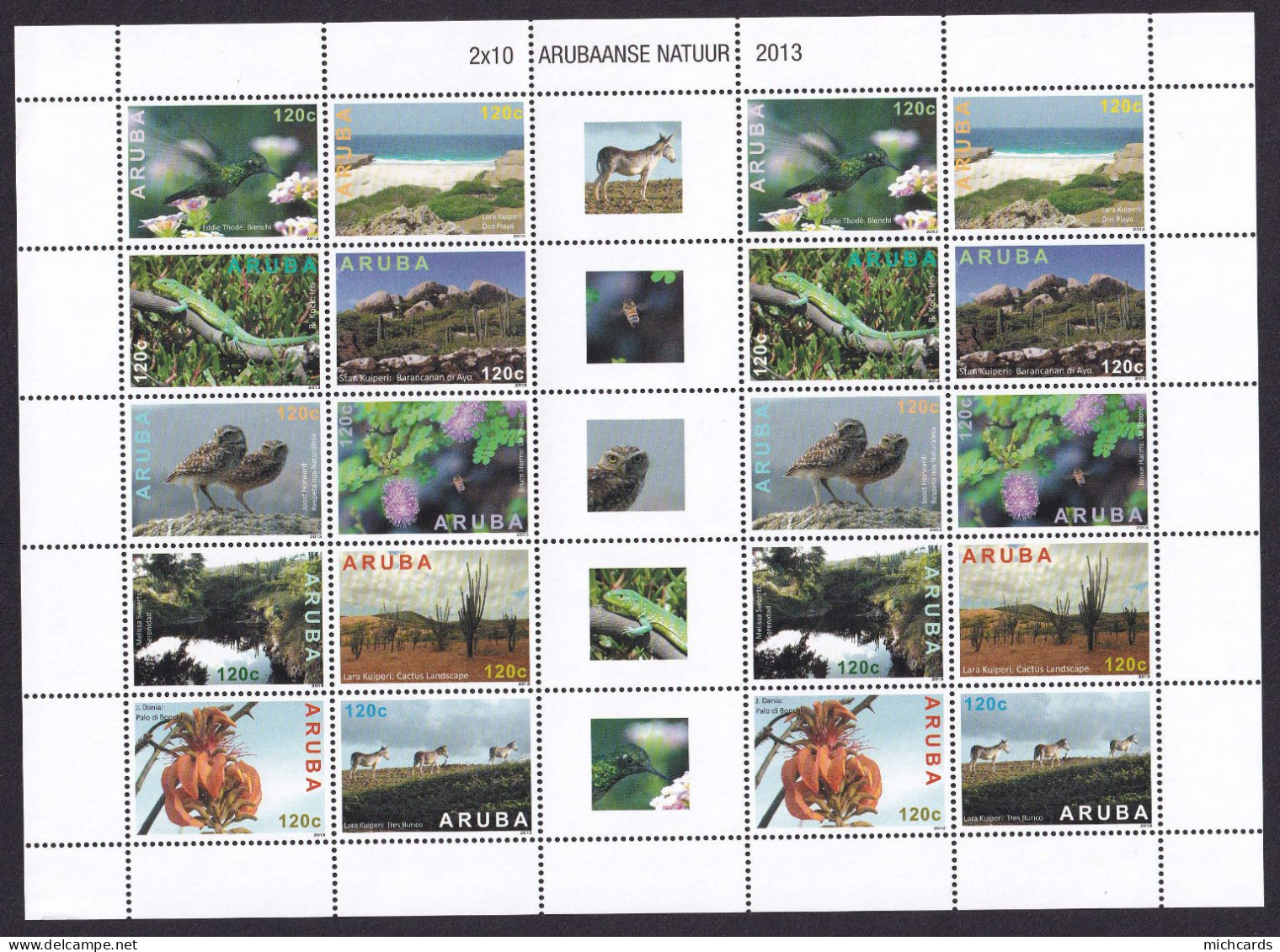 323 ARUBA 2013 - Y&T 741/50 En Feuille + Vignette - Oiseau Hibou Lezard Fleur Cactus Ane - Neuf ** (MNH) Sans Charniere - Curaçao, Antilles Neérlandaises, Aruba