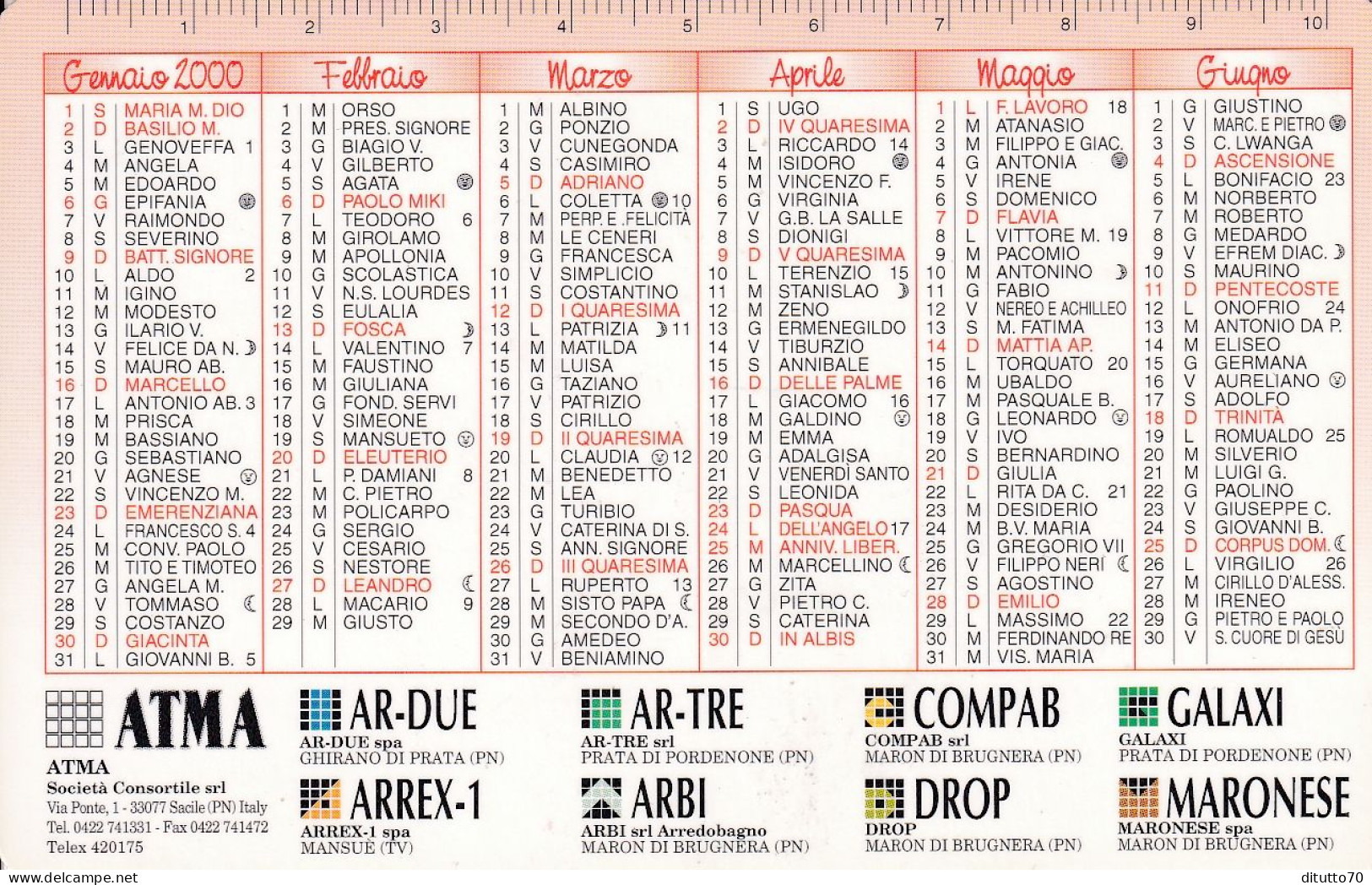 Calendarietto - ATMA - Salice - Anno 2000 - Formato Piccolo : 1991-00