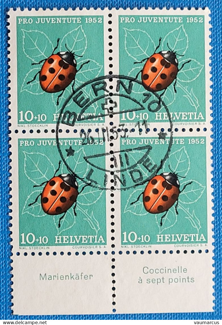 1952 Zu J 144 PRO JUVENTUTE Avec TABS En Allemand + Français Bloc De 4 Obl. - Used Stamps
