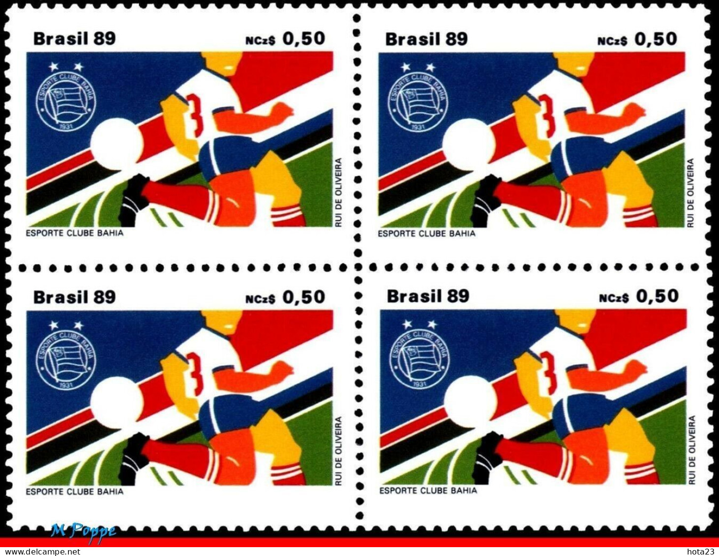 (!) BRAZIL 1989 BAHIA SPORTS CLUB, FOOTBALL SOCCER, MI# 2335 C-1662, BLOCK MNH - Unused Stamps