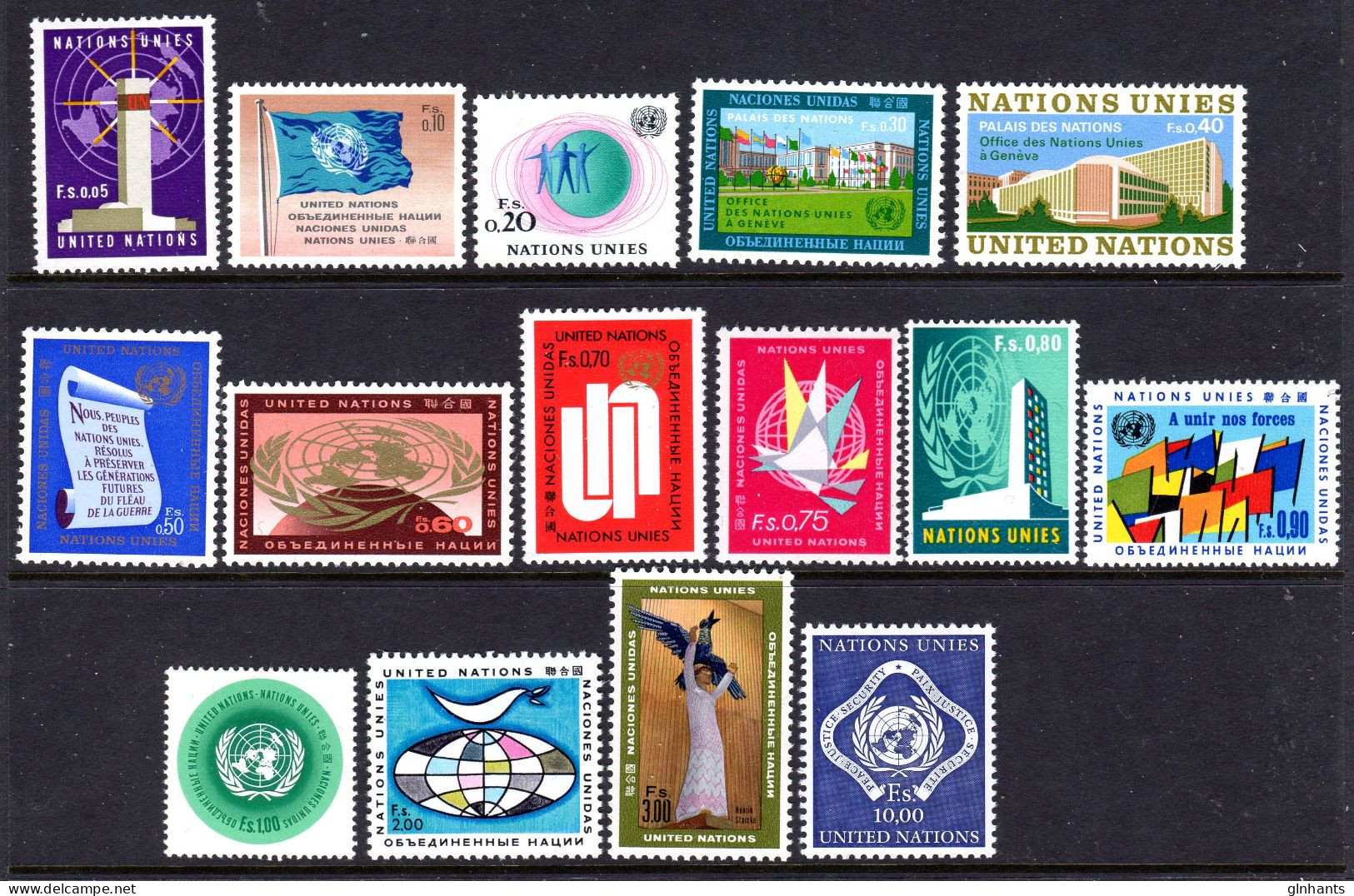 UNITED NATIONS UN GENEVA - 1969 COMPLETE YEAR SET (15V) AS PICTURED FINE MNH ** SG G1-G15 - Unused Stamps