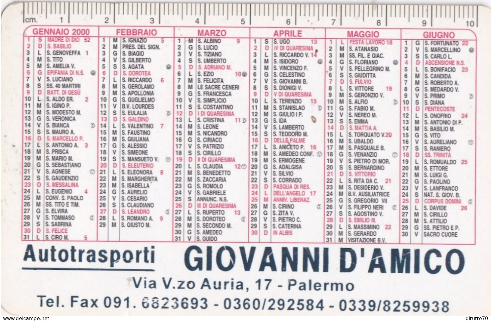Calendarietto - Autotrasporti - Giovanni D'amico - Palermo - Anno 2000 - Petit Format : 1991-00