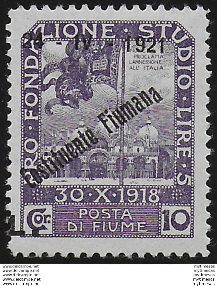 1921 Fiume Lire 10 Varietà MNH Sassone N. 175nd(+la) - Andere & Zonder Classificatie