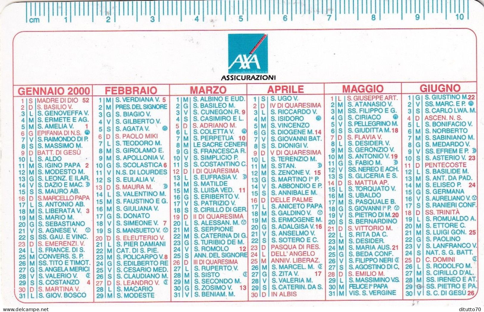 Calendarietto - AXA - Assicurazioni - Anno 2000 - Klein Formaat: 1991-00