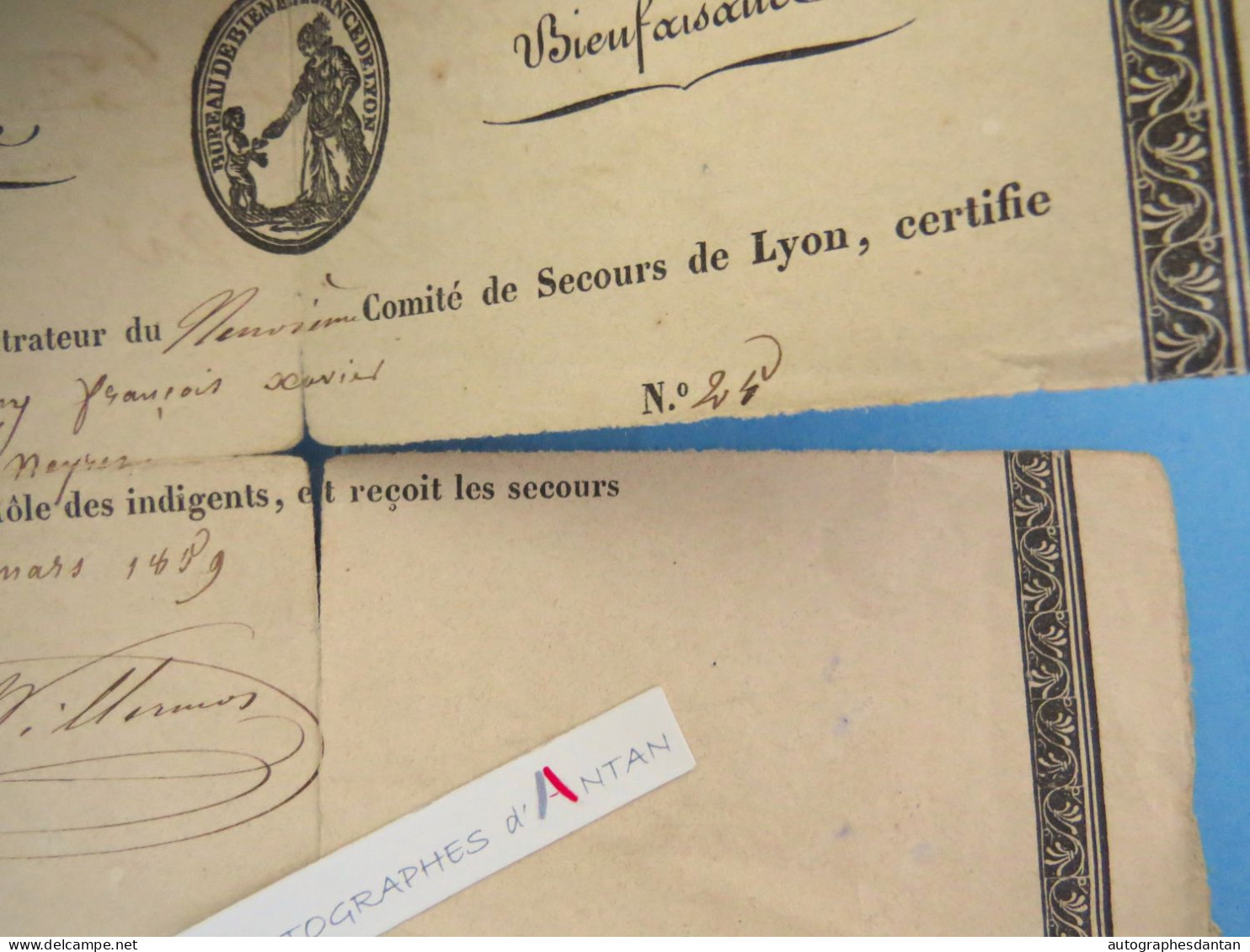 ● Certificat D'indigence Lyon 1889 François Xavier GRENY Comité De Secours - Historical Documents