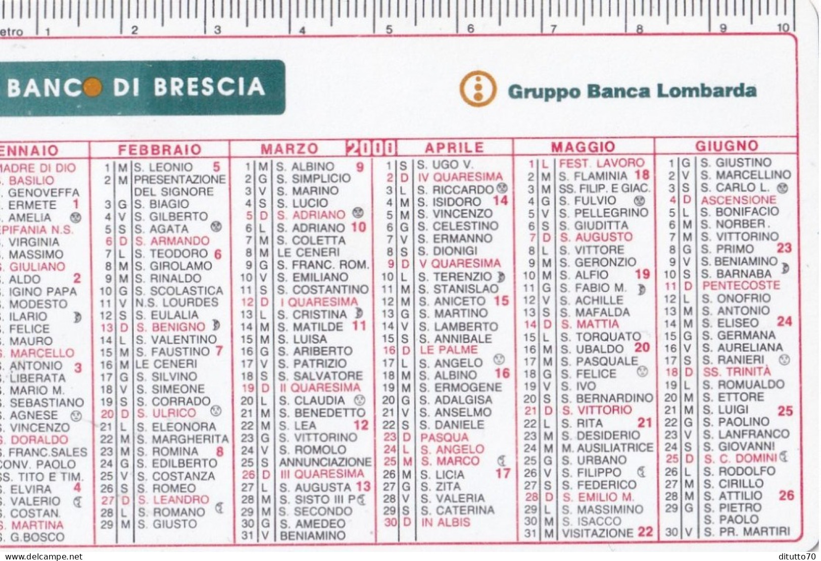 Calendarietto - Banca Di Brescia - Anno 2000 - Petit Format : 1991-00