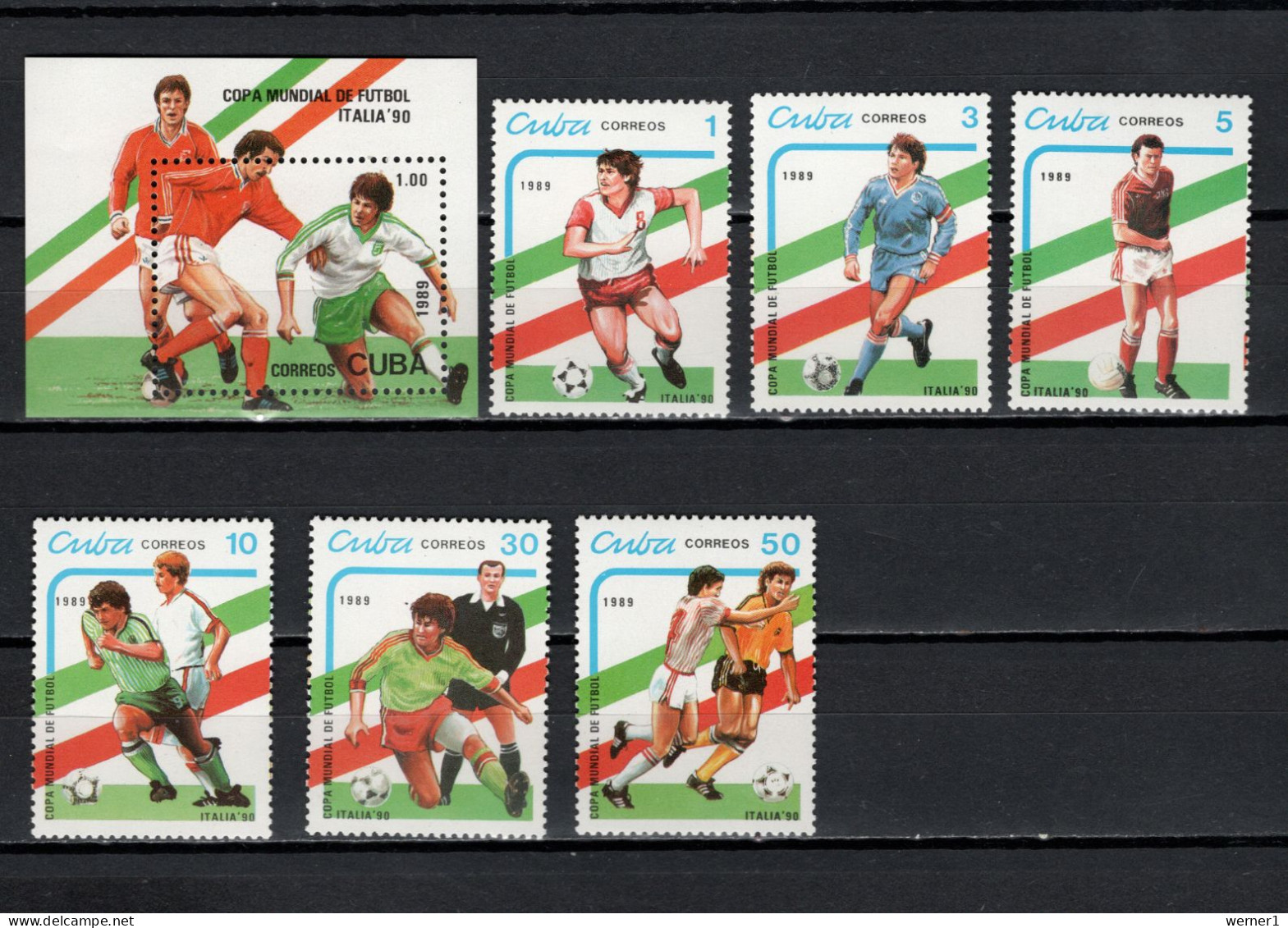 Cuba 1989 Football Soccer World Cup Set Of 6 + S/s MNH - 1990 – Italie