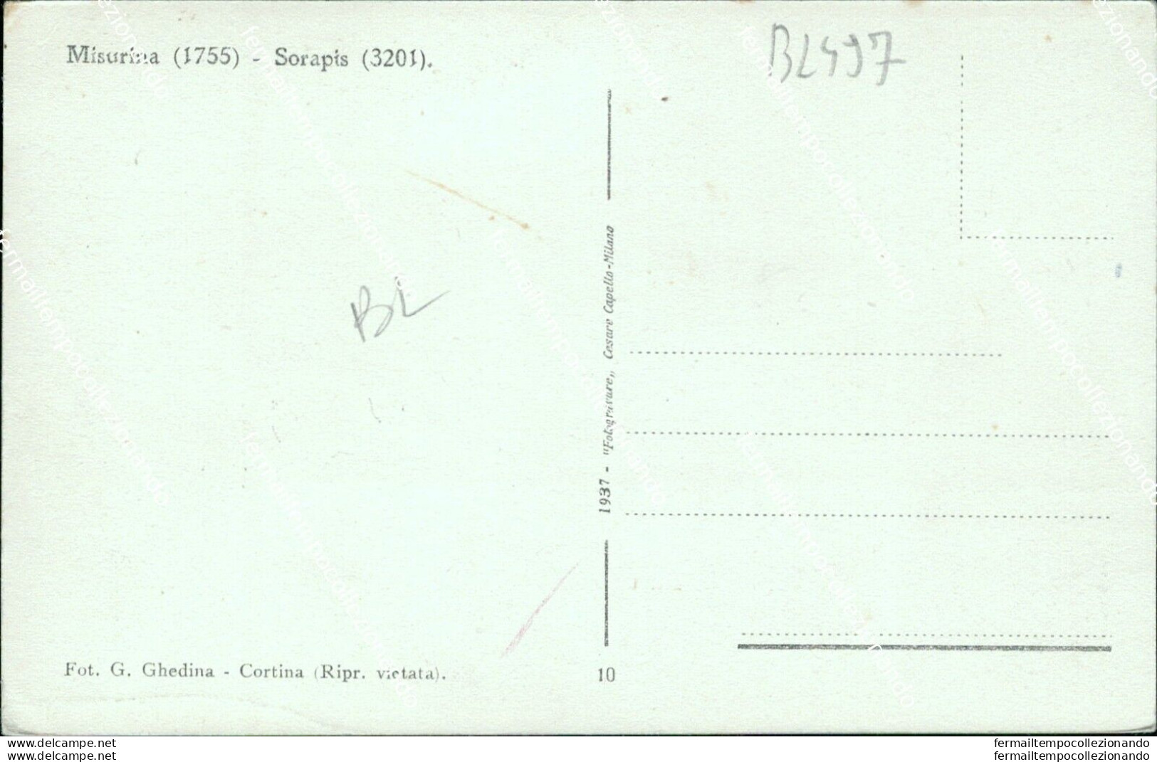 Bl497 Cartolina Misurina Sorapis  Provincia Di Belluno - Belluno