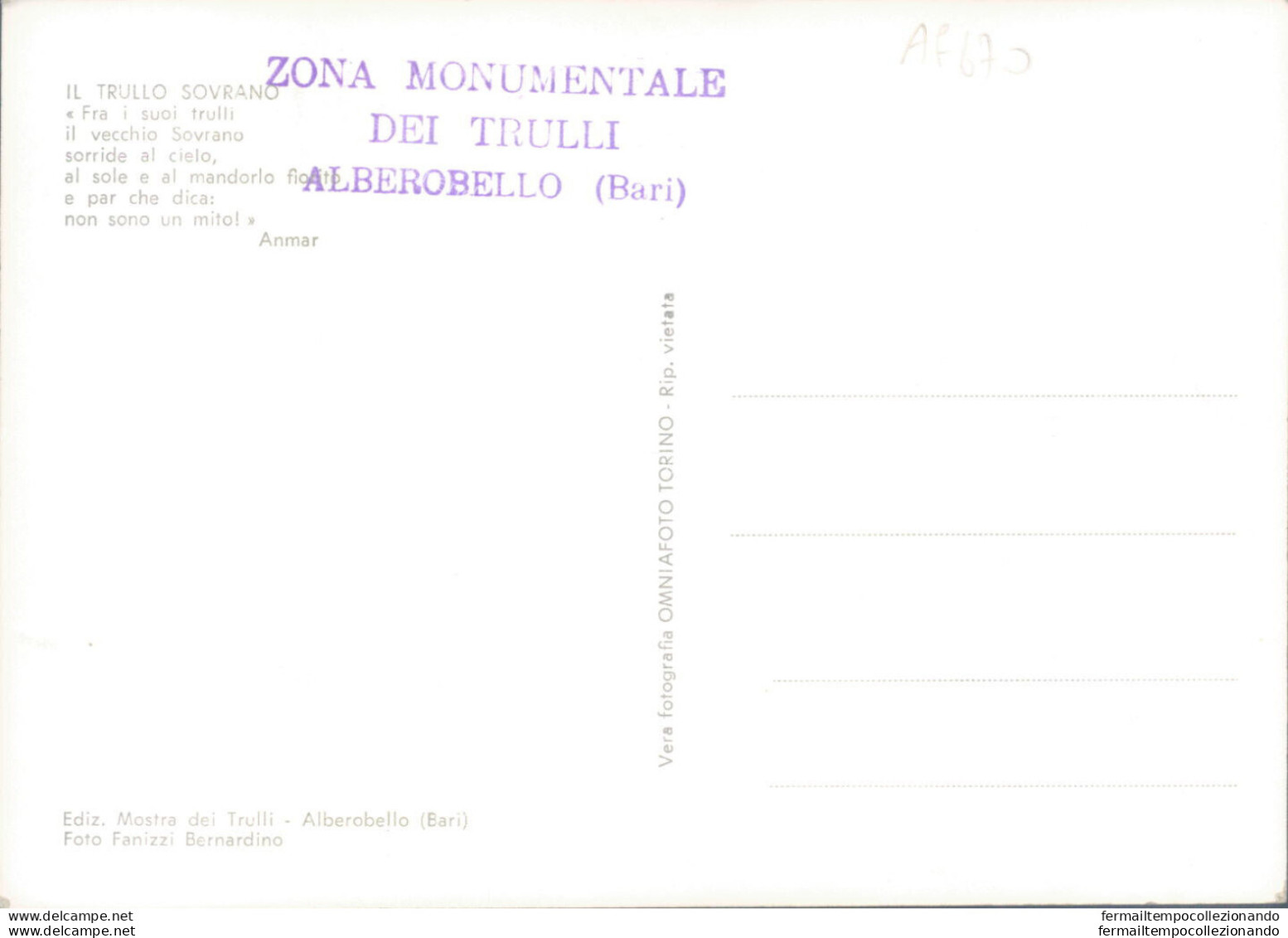 Ag670 Cartolina Alberobello Trullo Sovrano Provincia Di Bari - Bari