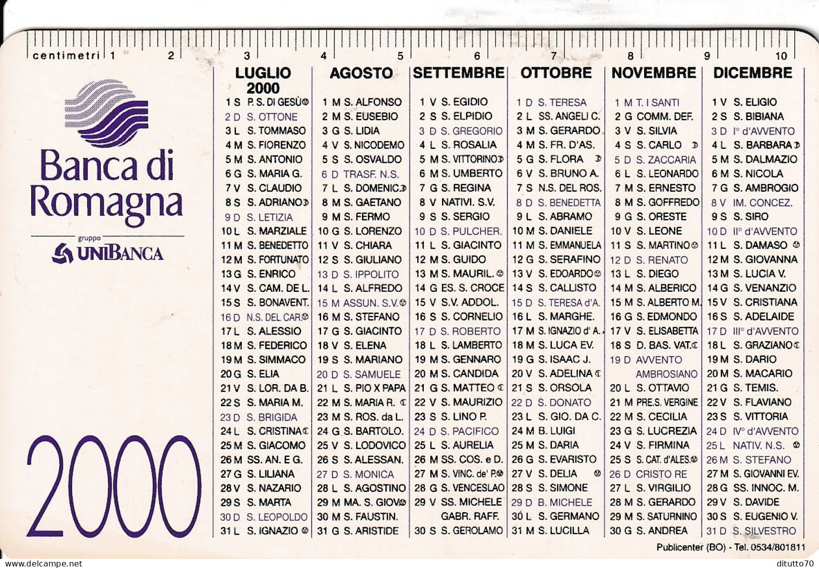 Calendarietto - Banca Di Romagna - Anno 2000 - Tamaño Pequeño : 1991-00