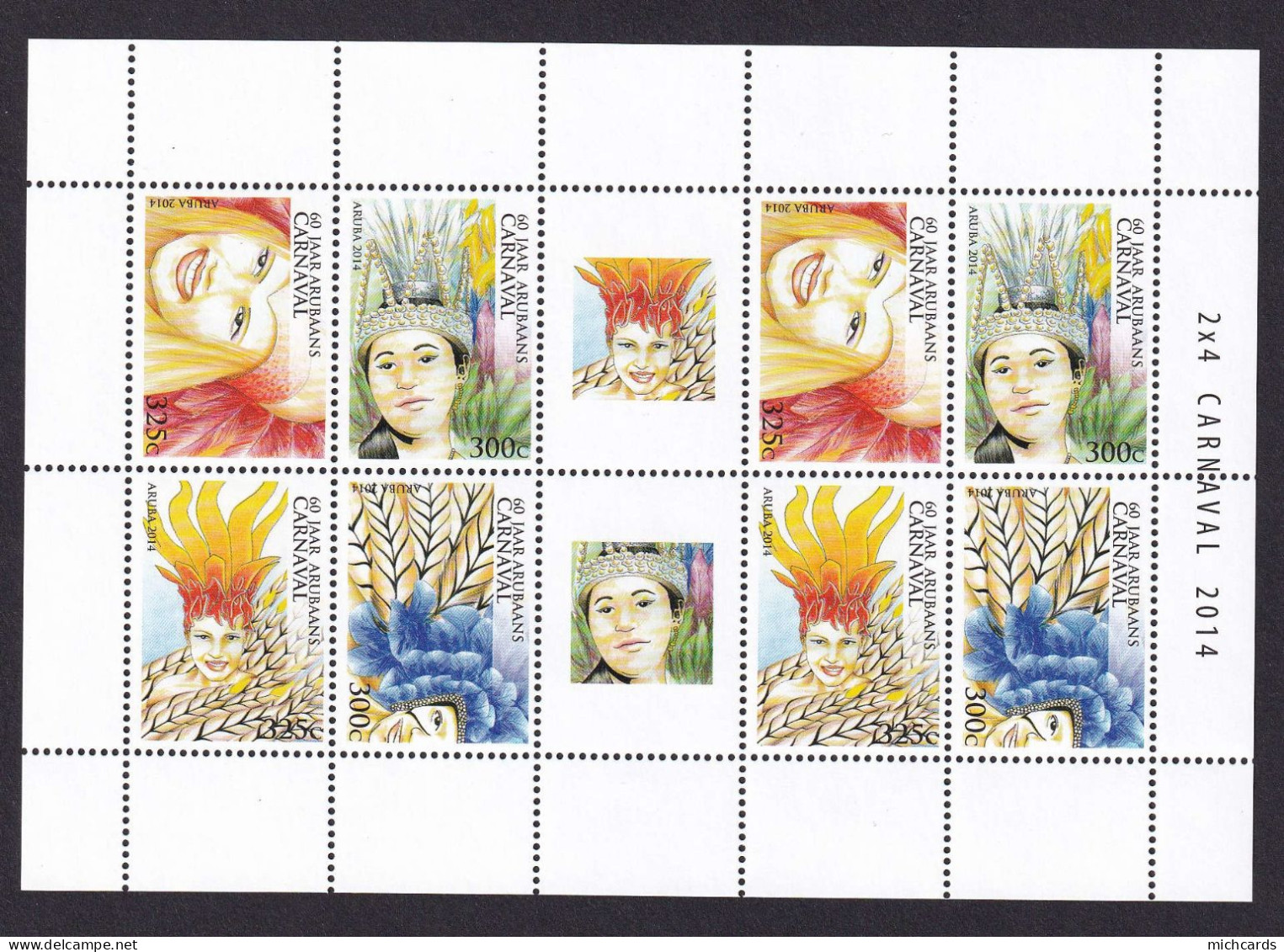 323 ARUBA 2014 - Y&T 765/68 X 2 En Feuille + Vignette - Costume De Carnaval - Neuf ** (MNH) Sans Charniere - Curaçao, Nederlandse Antillen, Aruba