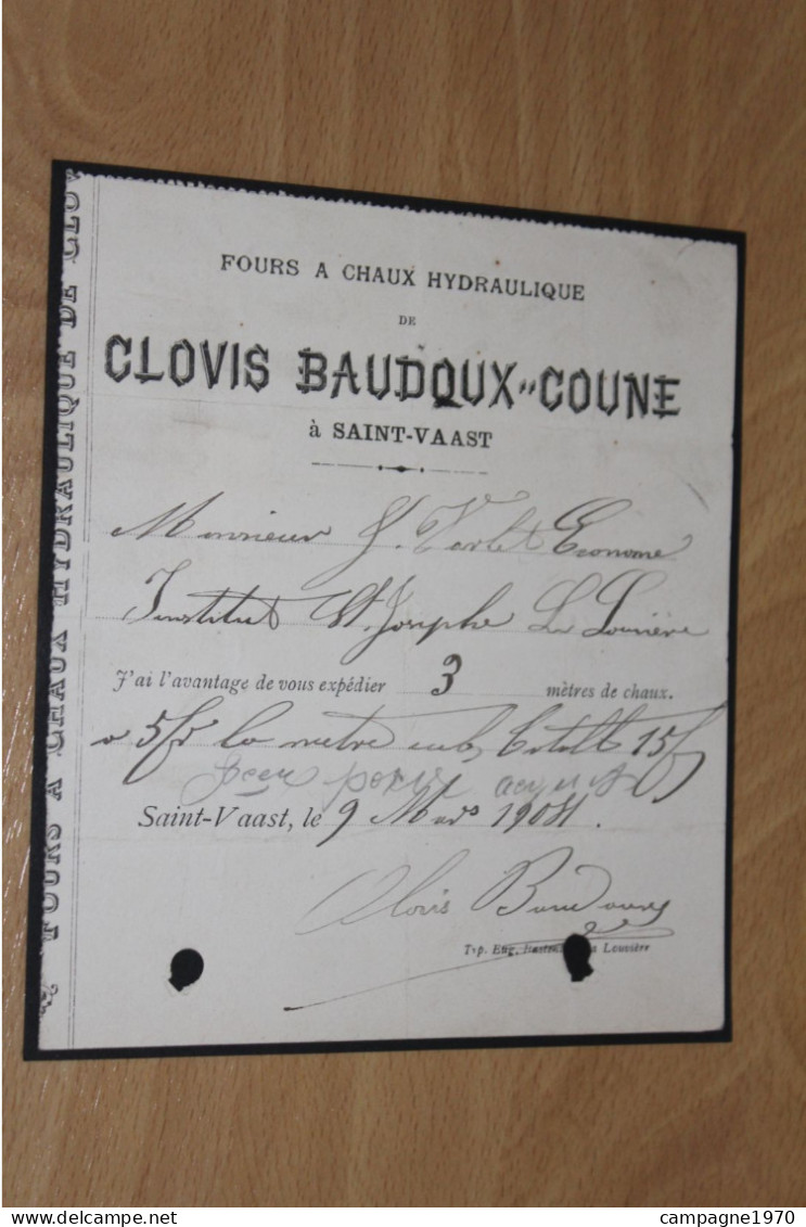 RARE ANCIEN DOC - SAINT VAAST ( BINCHE LA LOUVIERE ) - FOURS A CHAUX CLOVIS BAUDOUX COUNE - 1904 - 1900 – 1949
